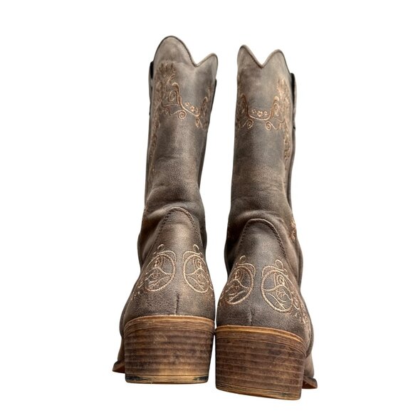 Roper Brown Tall Stuff Western Boots Brown Snip Toe Embroidered Design Size 8 - Picture 6 of 9